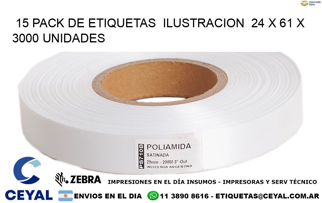 15 PACK DE ETIQUETAS  ILUSTRACION  24 x 61 X 3000 UNIDADES