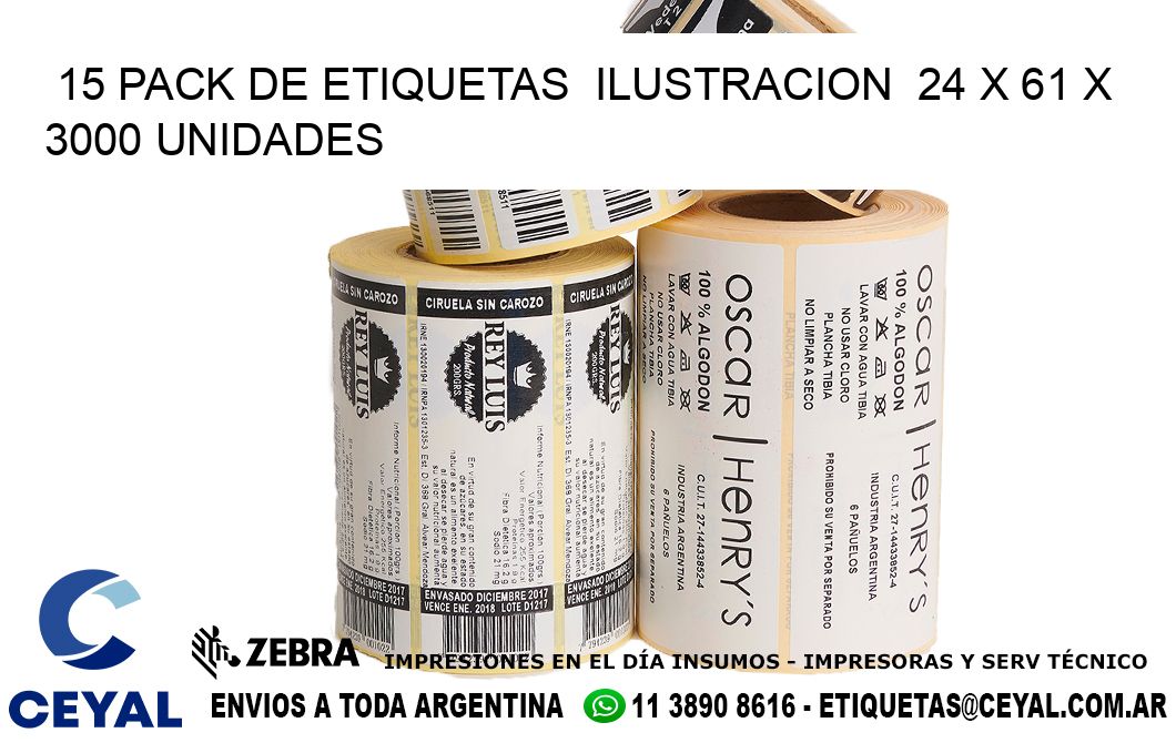 15 PACK DE ETIQUETAS  ILUSTRACION  24 x 61 X 3000 UNIDADES