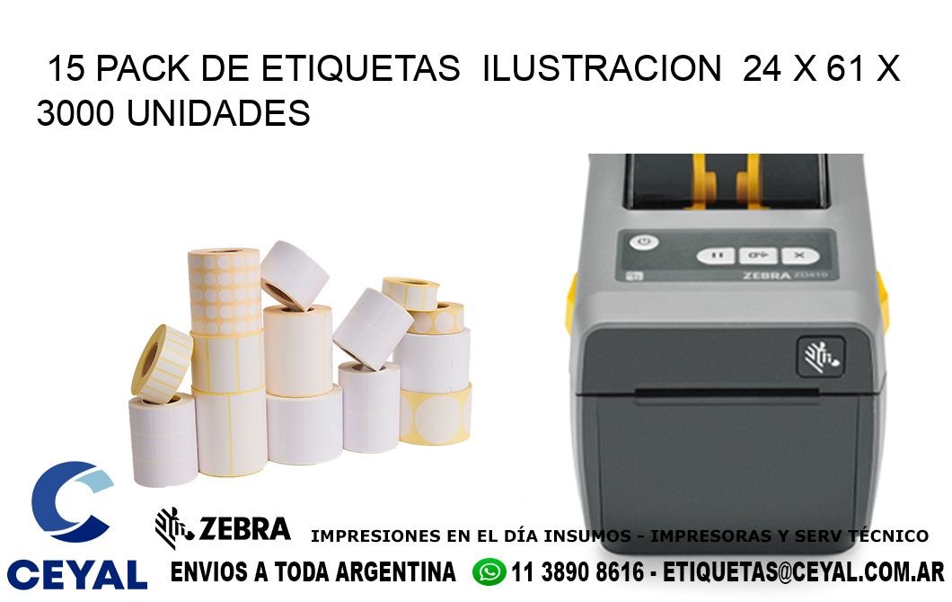 15 PACK DE ETIQUETAS  ILUSTRACION  24 x 61 X 3000 UNIDADES