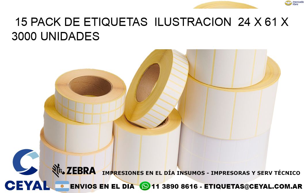 15 PACK DE ETIQUETAS  ILUSTRACION  24 x 61 X 3000 UNIDADES