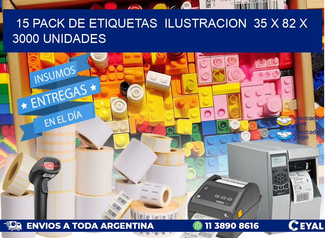 15 PACK DE ETIQUETAS  ILUSTRACION  35 x 82 X 3000 UNIDADES