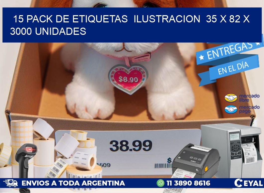 15 PACK DE ETIQUETAS  ILUSTRACION  35 x 82 X 3000 UNIDADES