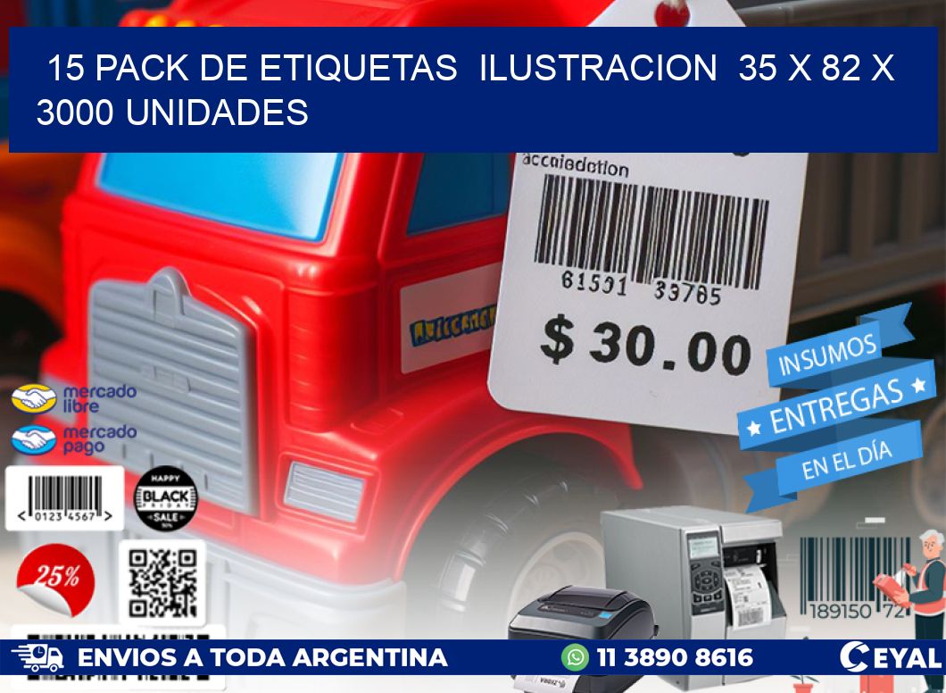 15 PACK DE ETIQUETAS  ILUSTRACION  35 x 82 X 3000 UNIDADES