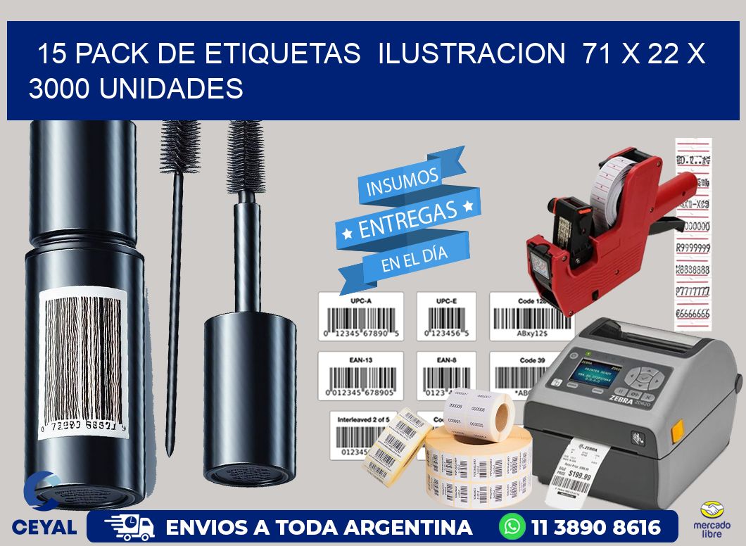 15 PACK DE ETIQUETAS  ILUSTRACION  71 x 22 X 3000 UNIDADES