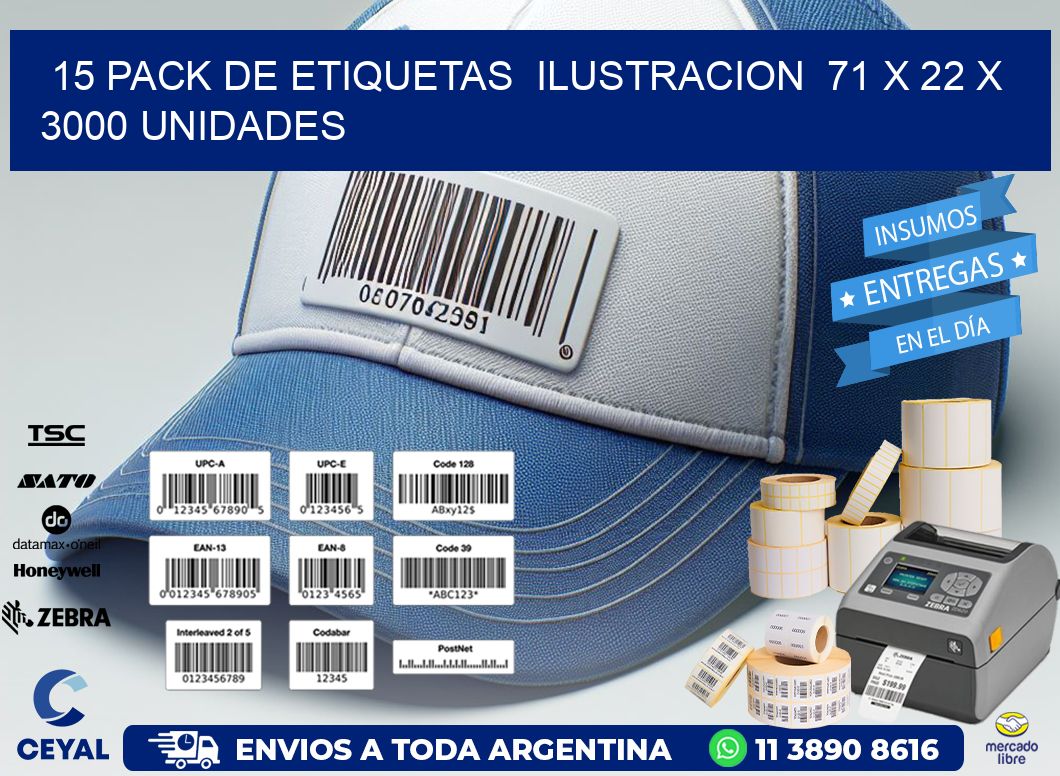 15 PACK DE ETIQUETAS  ILUSTRACION  71 x 22 X 3000 UNIDADES