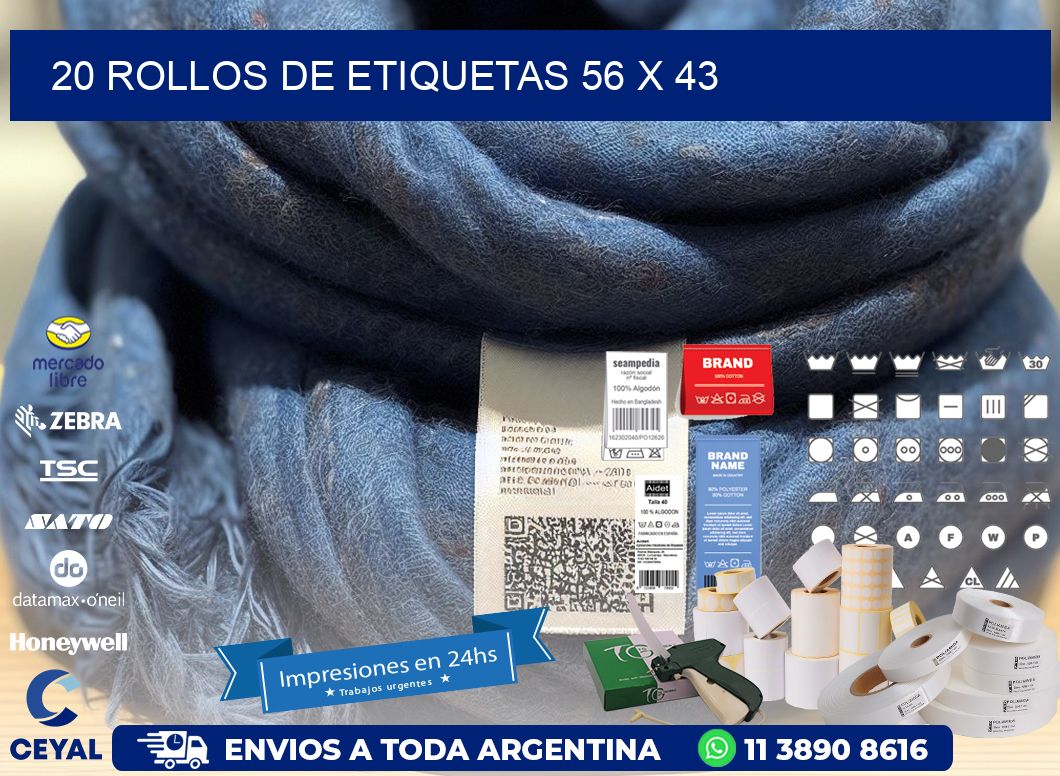 20 ROLLOS DE ETIQUETAS 56 x 43