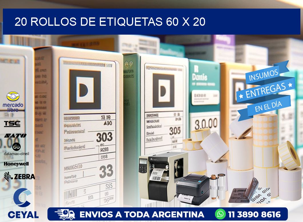 20 ROLLOS DE ETIQUETAS 60 x 20