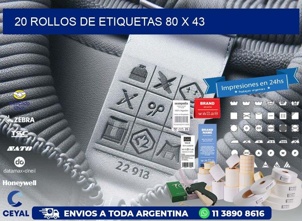 20 ROLLOS DE ETIQUETAS 80 x 43