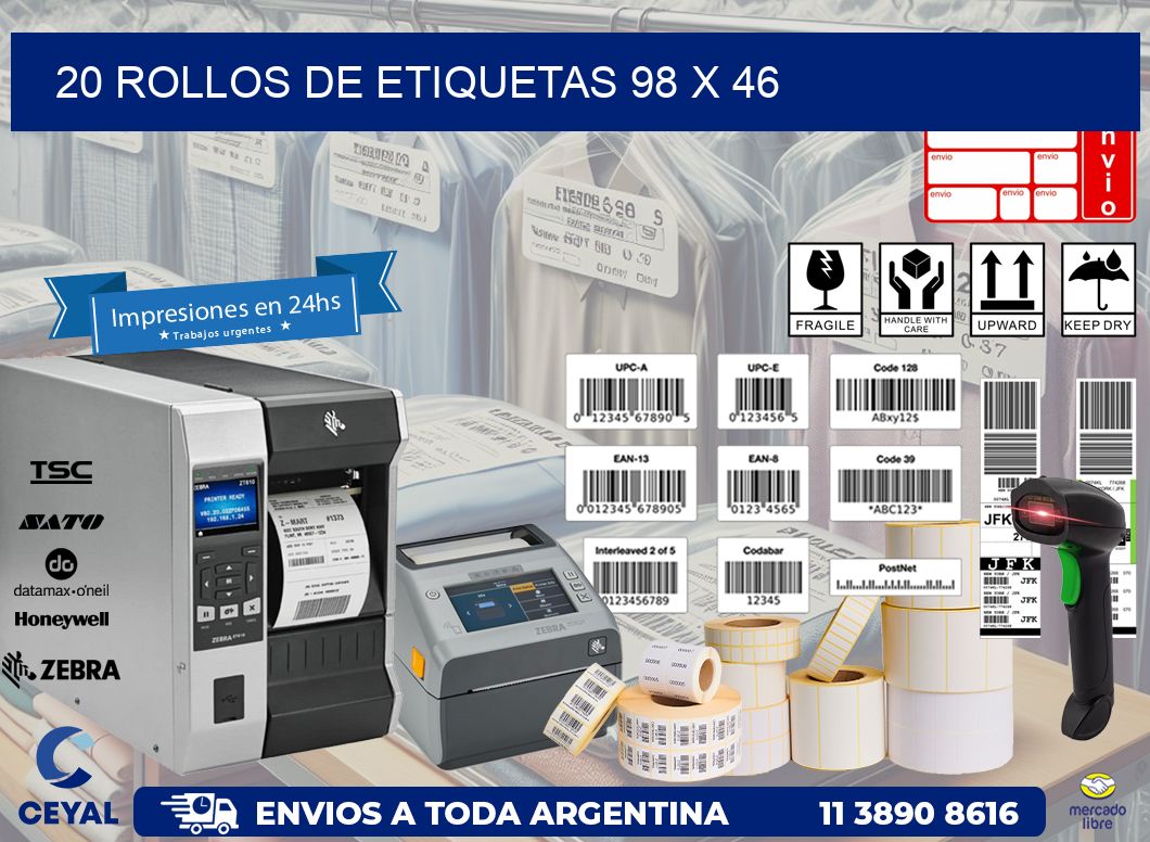 20 ROLLOS DE ETIQUETAS 98 x 46