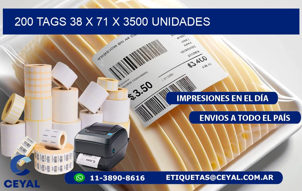 200 TAGS 38 x 71 X 3500 UNIDADES