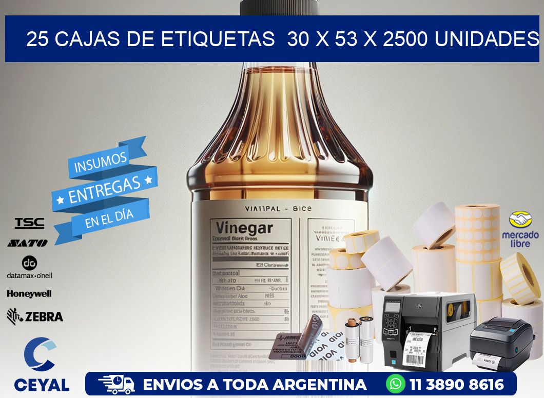 25 CAJAS DE ETIQUETAS  30 x 53 X 2500 UNIDADES