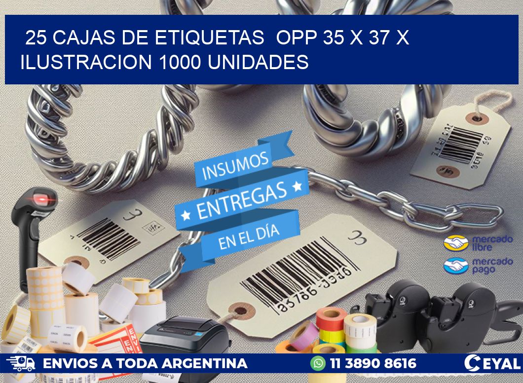 25 CAJAS DE ETIQUETAS  OPP 35 x 37 X ILUSTRACION 1000 UNIDADES