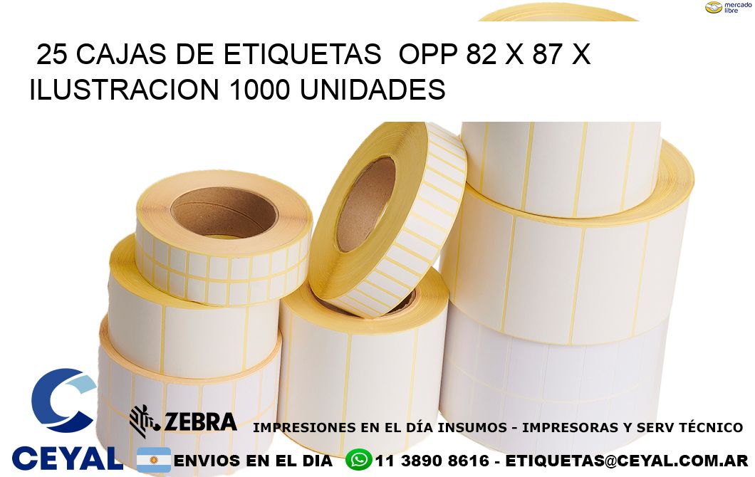 25 CAJAS DE ETIQUETAS  OPP 82 x 87 X ILUSTRACION 1000 UNIDADES