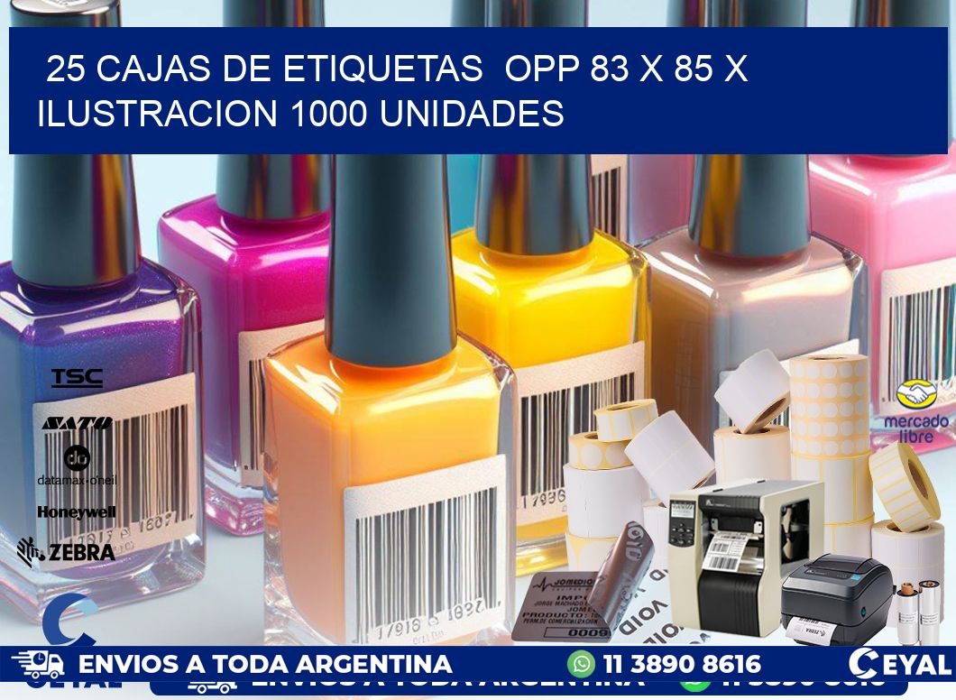 25 CAJAS DE ETIQUETAS  OPP 83 x 85 X ILUSTRACION 1000 UNIDADES