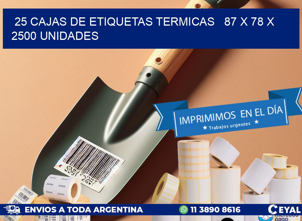 25 CAJAS DE ETIQUETAS TERMICAS   87 x 78 X 2500 UNIDADES