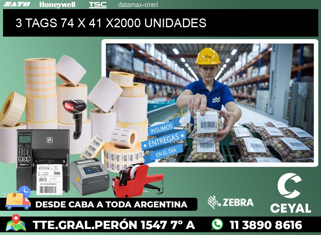 3 TAGS 74 x 41 X2000 UNIDADES