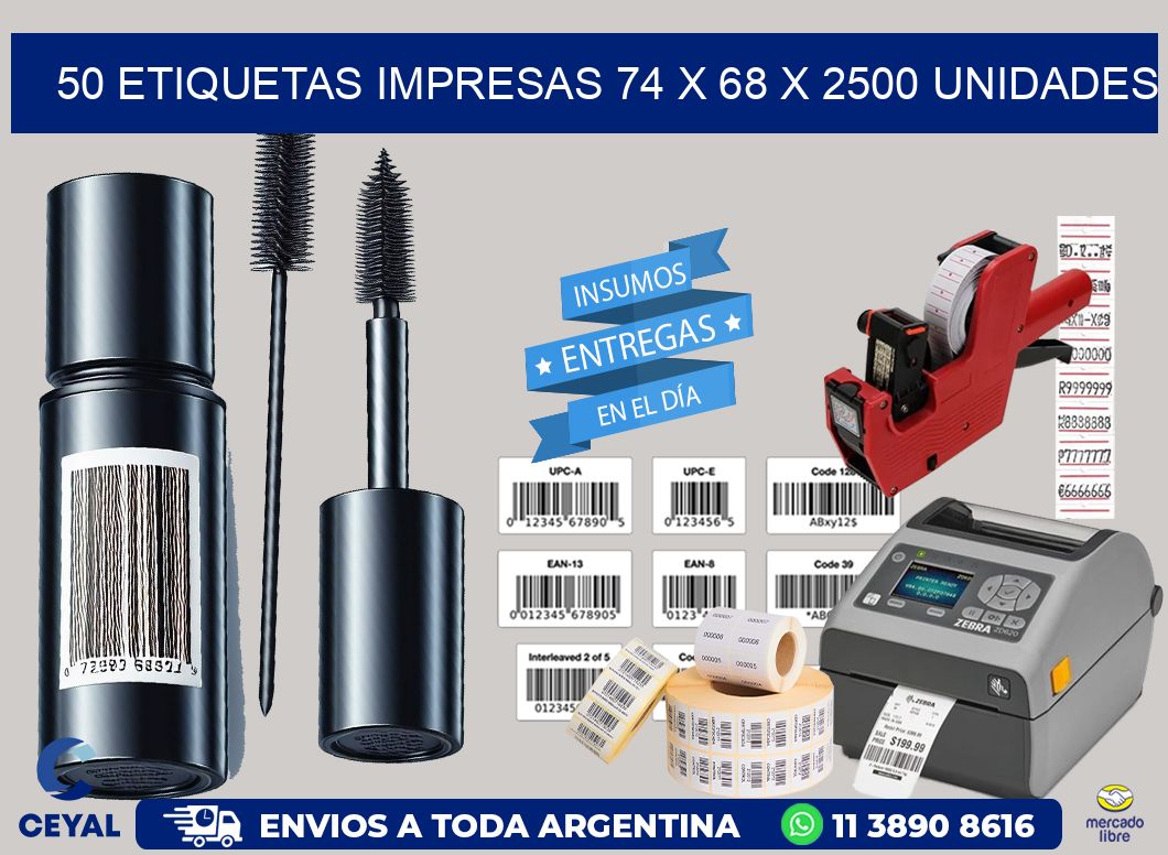 50 ETIQUETAS IMPRESAS 74 x 68 X 2500 UNIDADES