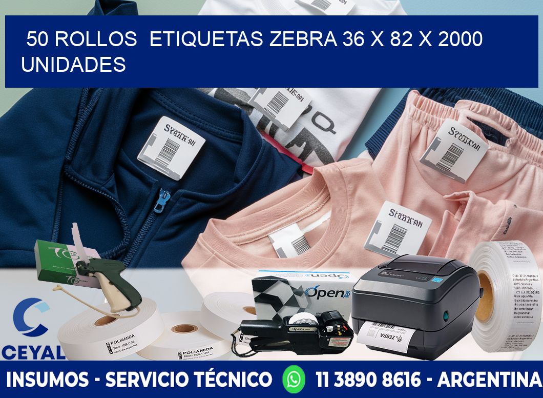 50 ROLLOS  ETIQUETAS ZEBRA 36 x 82 X 2000 UNIDADES