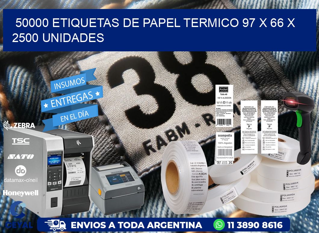 50000 ETIQUETAS DE PAPEL TERMICO 97 x 66 X 2500 UNIDADES