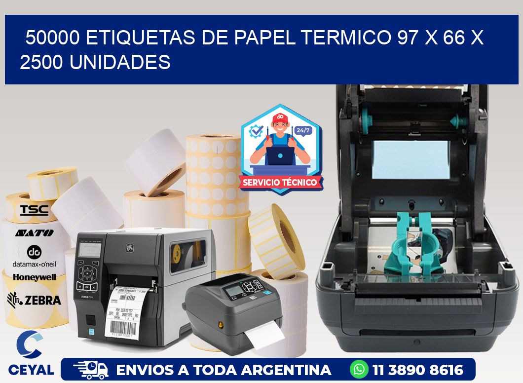 50000 ETIQUETAS DE PAPEL TERMICO 97 x 66 X 2500 UNIDADES