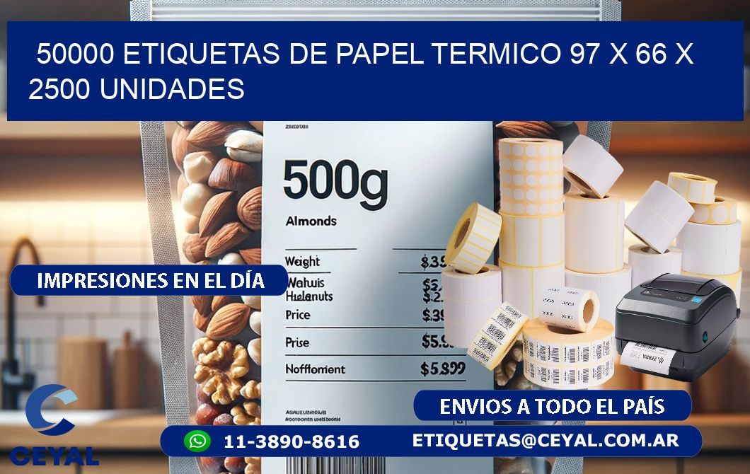 50000 ETIQUETAS DE PAPEL TERMICO 97 x 66 X 2500 UNIDADES