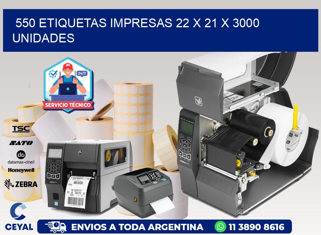 550 ETIQUETAS IMPRESAS 22 x 21 X 3000 UNIDADES