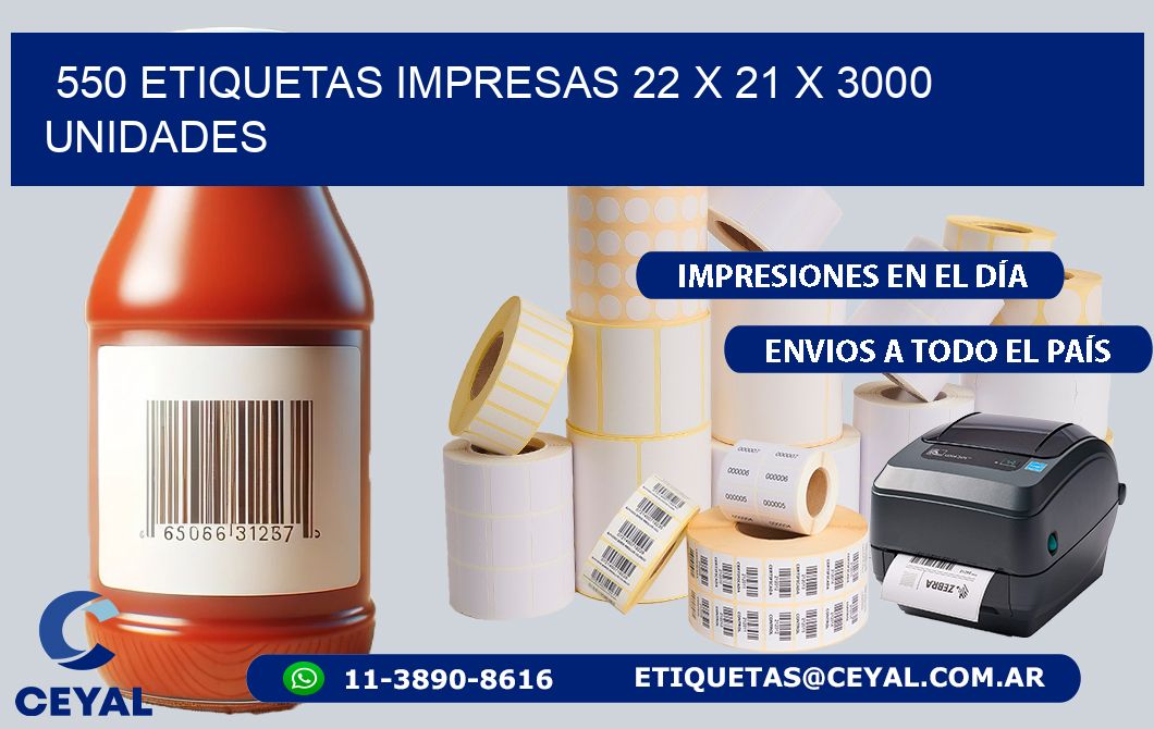 550 ETIQUETAS IMPRESAS 22 x 21 X 3000 UNIDADES