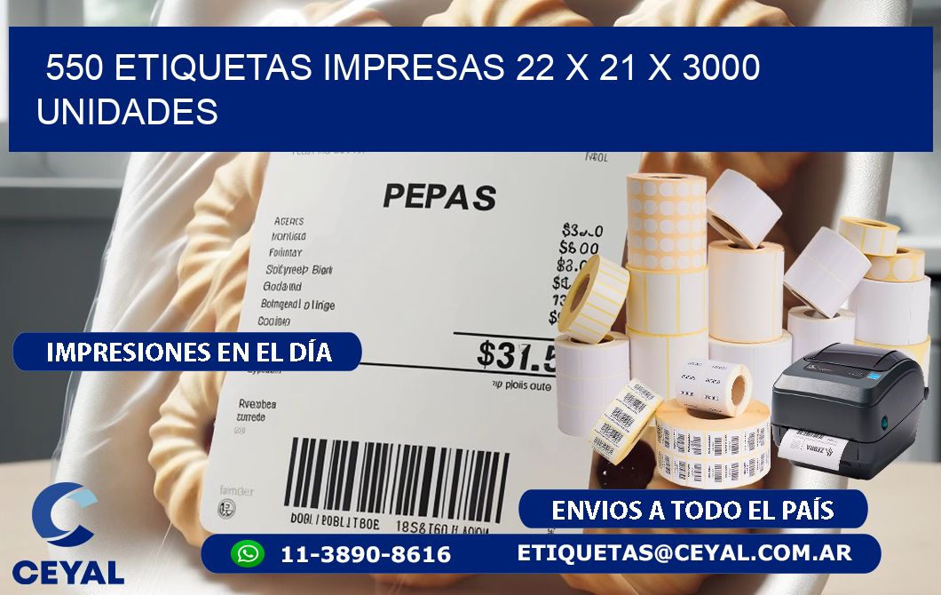 550 ETIQUETAS IMPRESAS 22 x 21 X 3000 UNIDADES