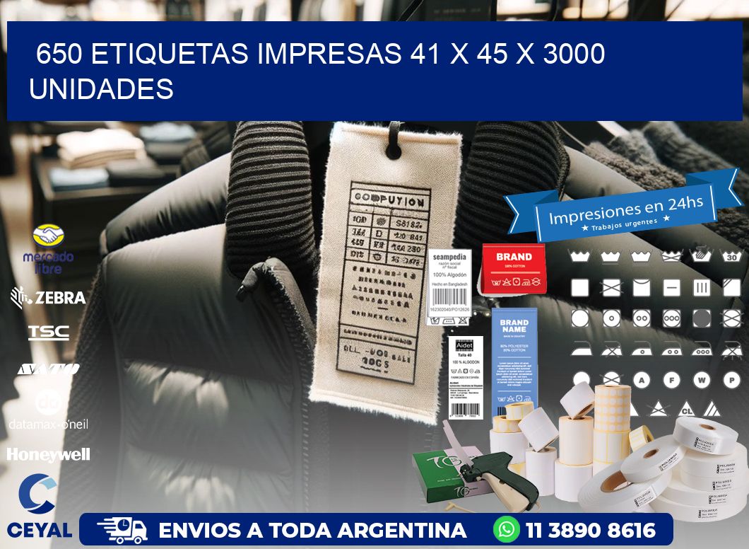 650 ETIQUETAS IMPRESAS 41 x 45 X 3000 UNIDADES