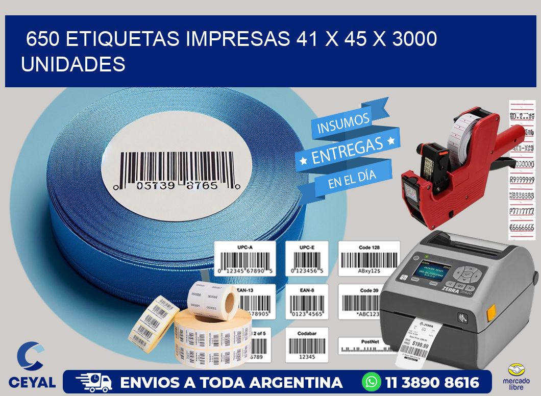 650 ETIQUETAS IMPRESAS 41 x 45 X 3000 UNIDADES