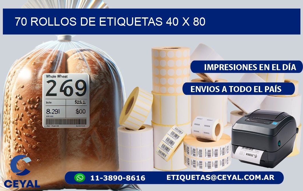 70 ROLLOS DE ETIQUETAS 40 x 80