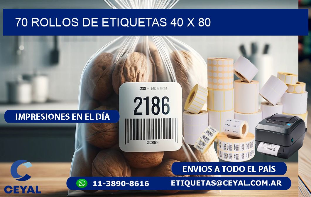 70 ROLLOS DE ETIQUETAS 40 x 80