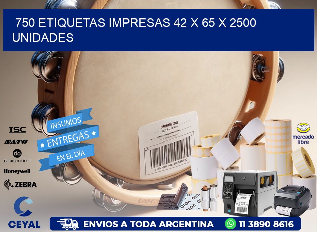 750 ETIQUETAS IMPRESAS 42 x 65 X 2500 UNIDADES