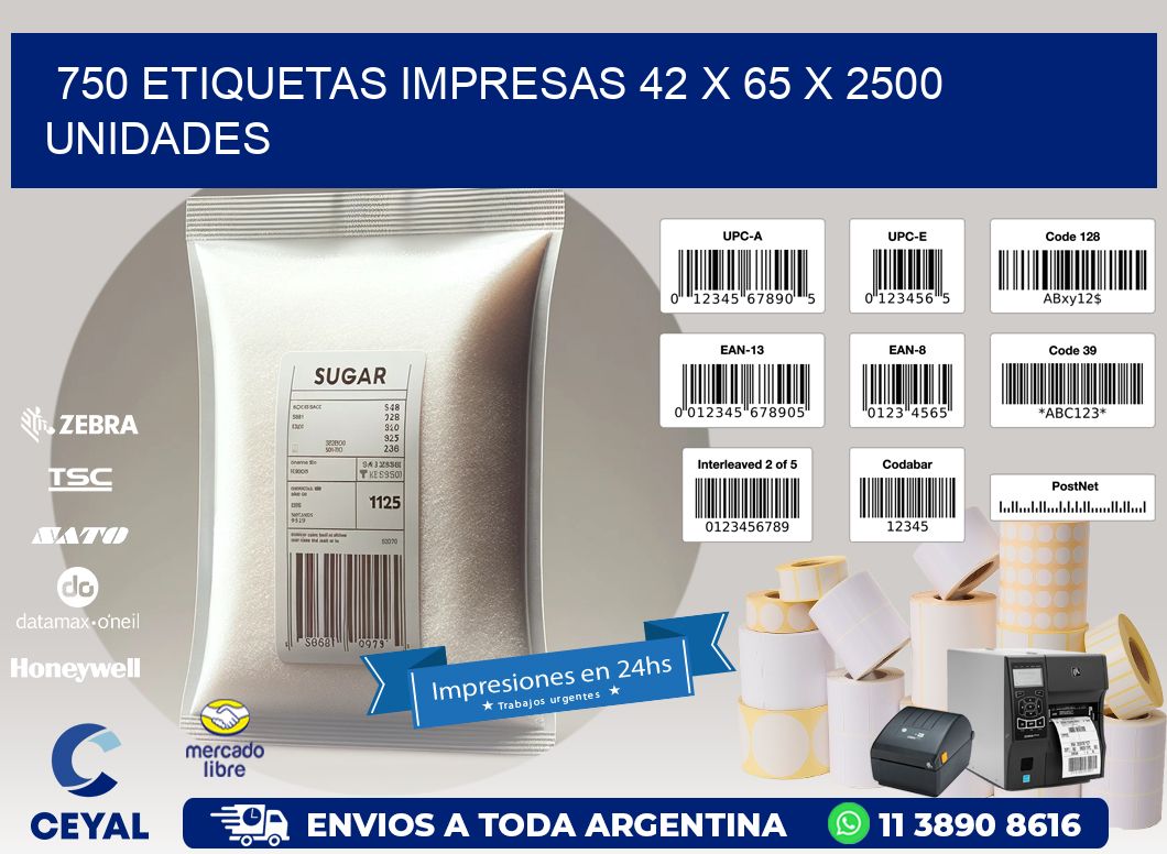 750 ETIQUETAS IMPRESAS 42 x 65 X 2500 UNIDADES