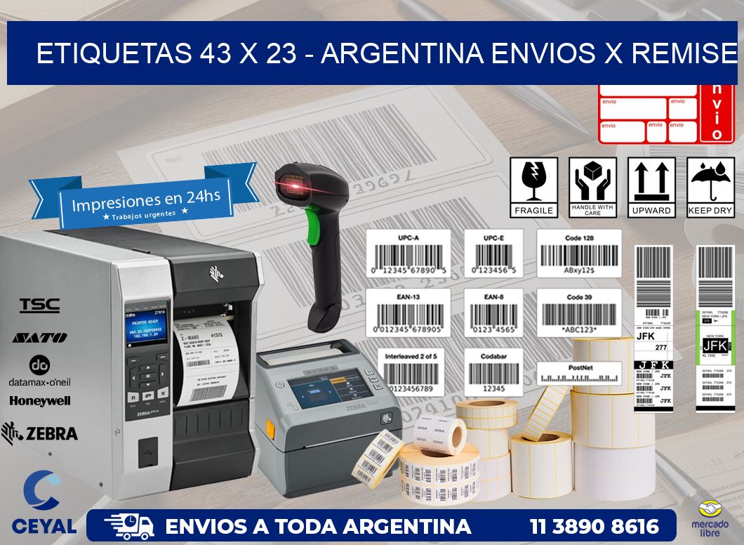 ETIQUETAS 43 x 23 - ARGENTINA ENVIOS X REMISE