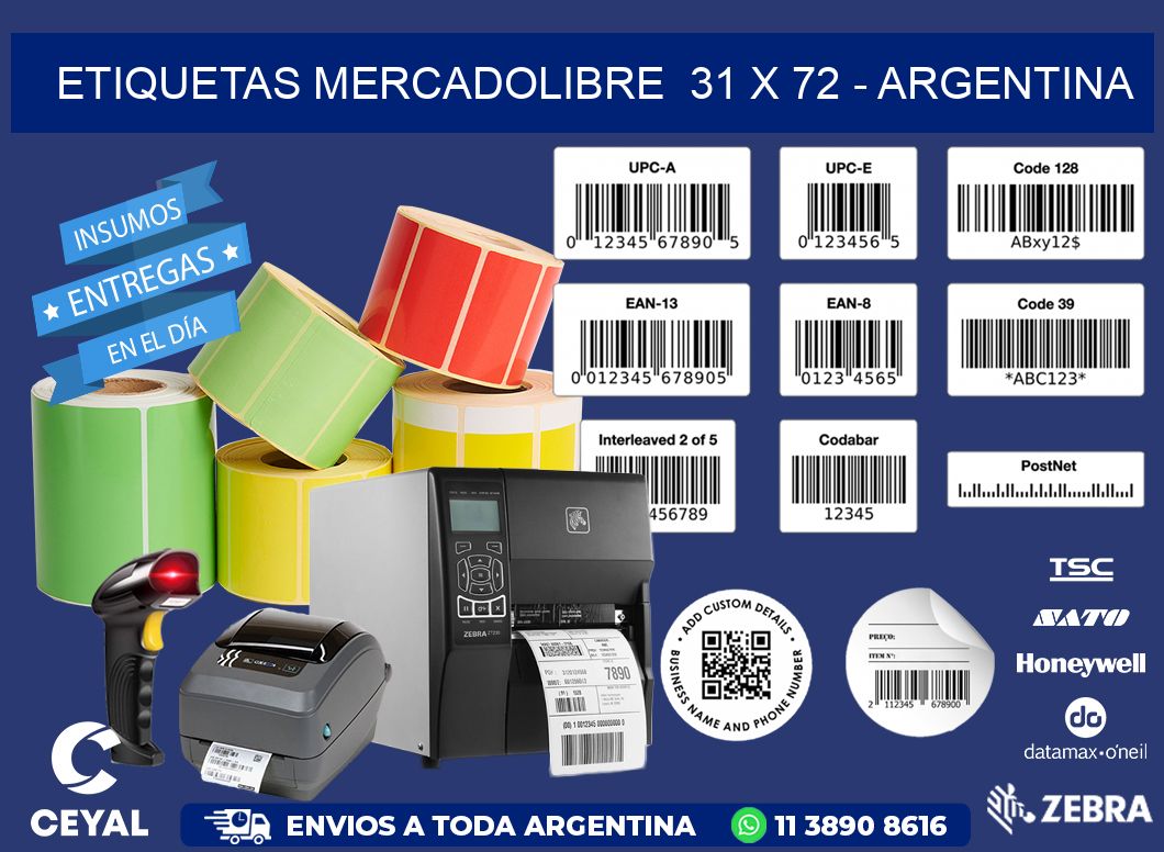 ETIQUETAS MERCADOLIBRE  31 x 72 - ARGENTINA