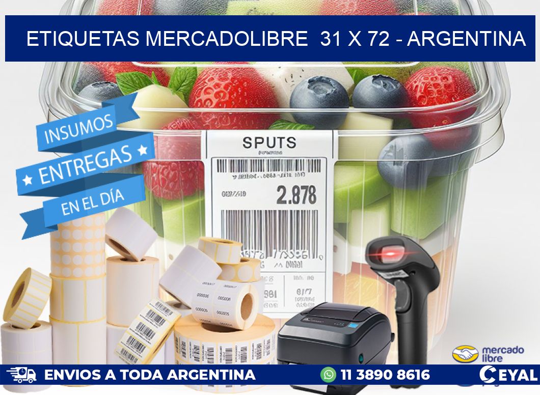 ETIQUETAS MERCADOLIBRE  31 x 72 - ARGENTINA