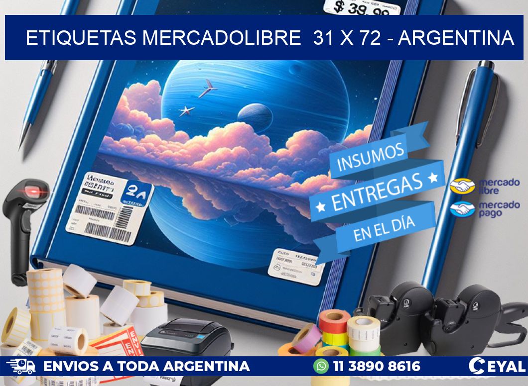 ETIQUETAS MERCADOLIBRE  31 x 72 - ARGENTINA