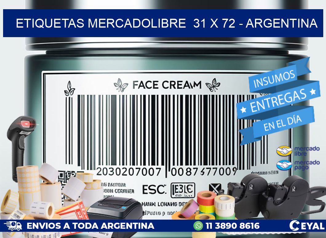 ETIQUETAS MERCADOLIBRE  31 x 72 - ARGENTINA