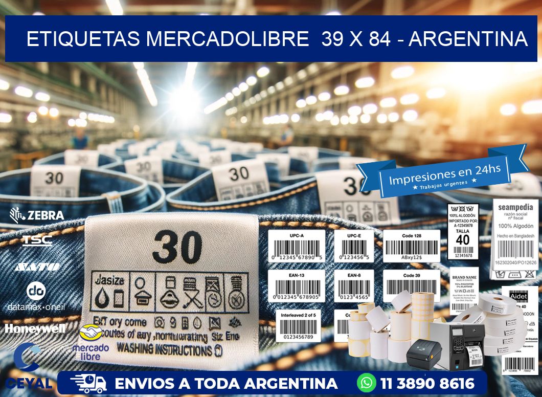 ETIQUETAS MERCADOLIBRE  39 x 84 - ARGENTINA