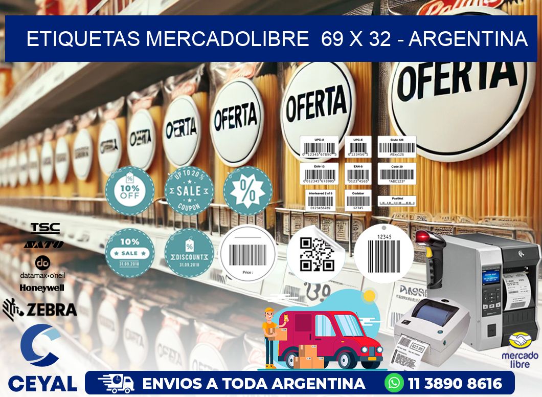 ETIQUETAS MERCADOLIBRE  69 x 32 - ARGENTINA