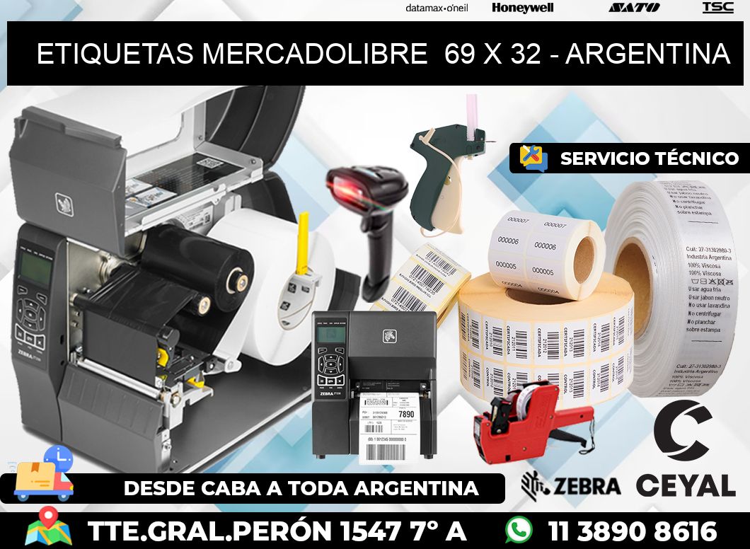 ETIQUETAS MERCADOLIBRE  69 x 32 - ARGENTINA