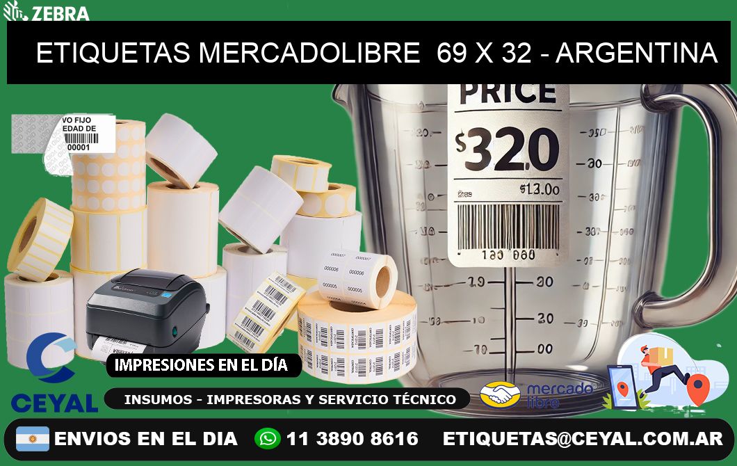 ETIQUETAS MERCADOLIBRE  69 x 32 - ARGENTINA