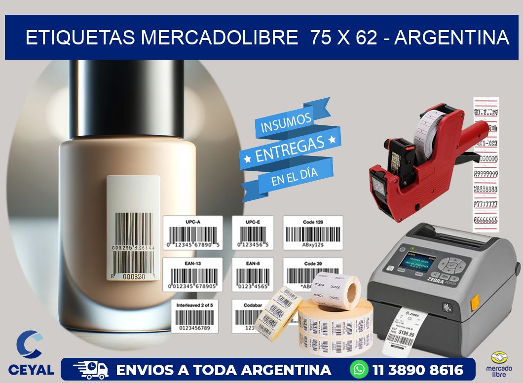 ETIQUETAS MERCADOLIBRE  75 x 62 - ARGENTINA