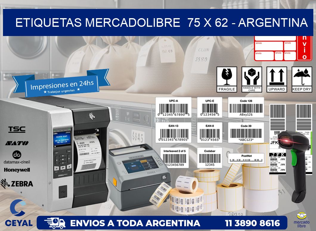 ETIQUETAS MERCADOLIBRE  75 x 62 - ARGENTINA