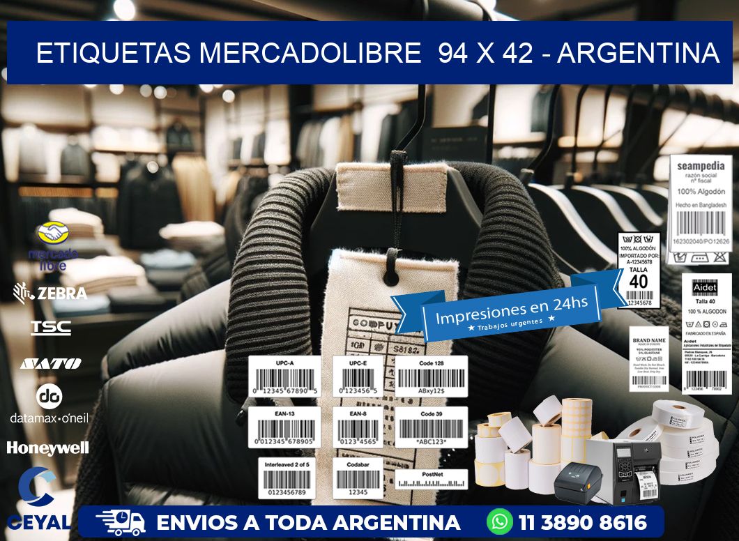 ETIQUETAS MERCADOLIBRE  94 x 42 - ARGENTINA