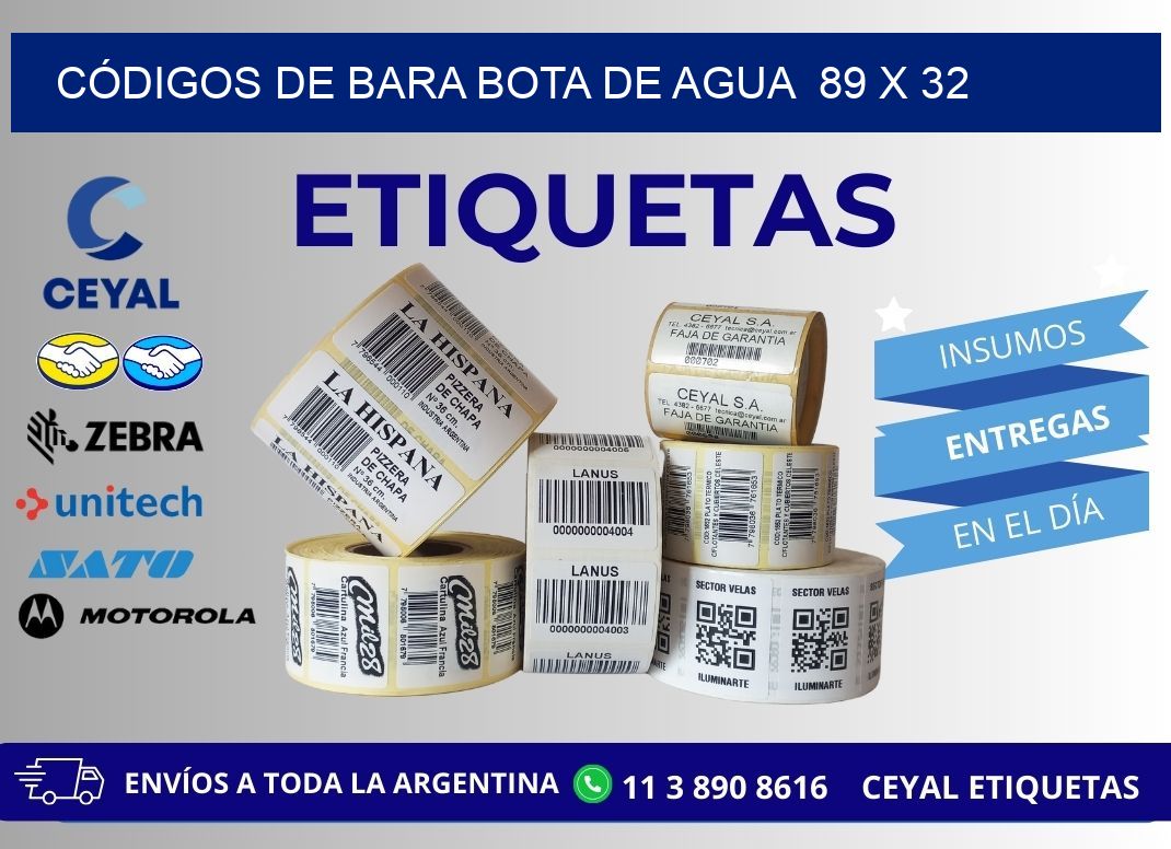 CÓDIGOS DE BARA BOTA DE AGUA  89 x 32