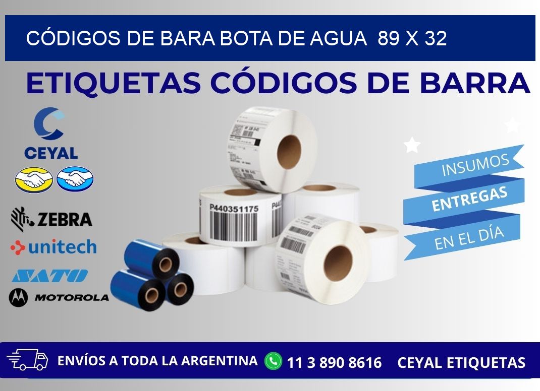 CÓDIGOS DE BARA BOTA DE AGUA  89 x 32