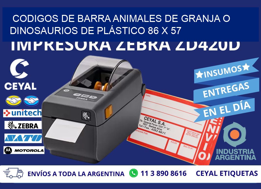 CODIGOS DE BARRA ANIMALES DE GRANJA O DINOSAURIOS DE PLÁSTICO 86 x 57