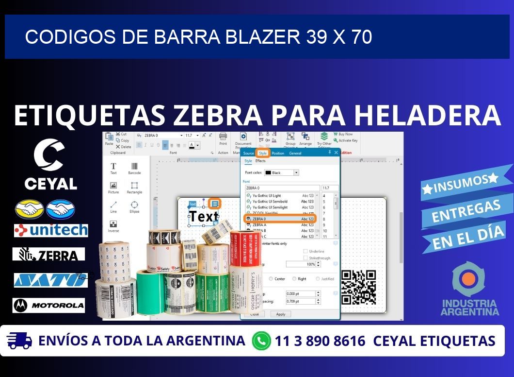 CODIGOS DE BARRA BLAZER 39 x 70